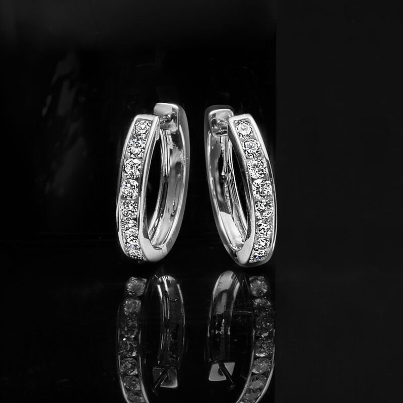 1.00 ct. t.w. Channel-Set Lab-Grown Diamond Hoop Earrings in 14kt White Gold. 3/4&quot; image number 2