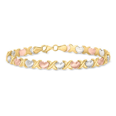 14kt Tri-Colored Gold Heart Stampato Bracelet