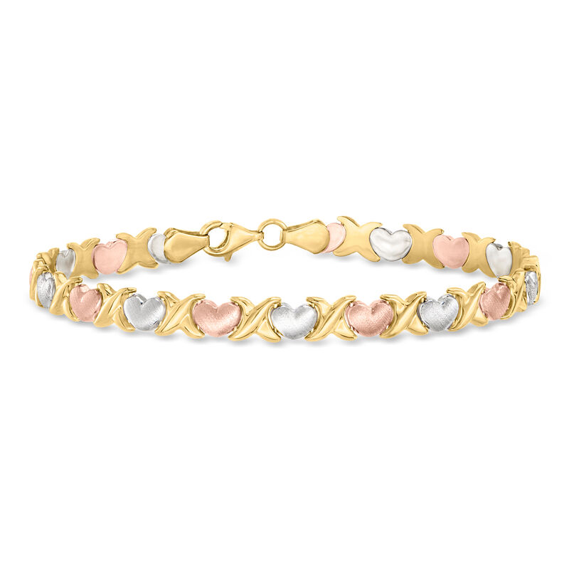 14kt Tri-Colored Gold Heart Stampato Bracelet. 7.25" image number 0