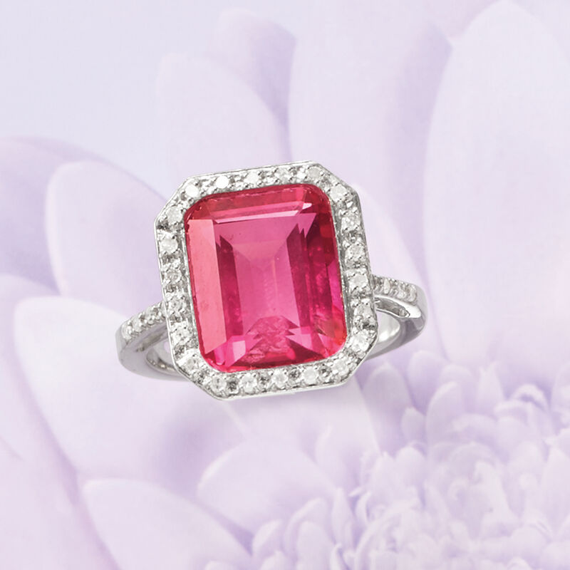 6.50 Carat Pink Topaz and .25 ct. t.w. Diamond Ring in Sterling Silver image number 3