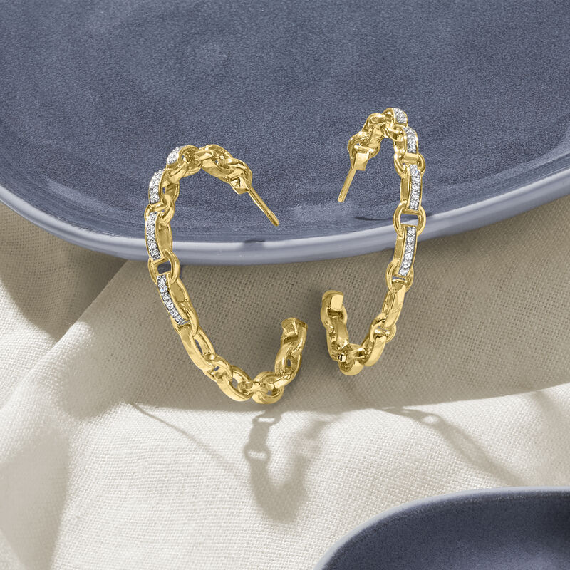 .50 ct. t.w. Diamond Paper Clip Link C-Hoop Earrings in 18kt Gold Over Sterling. 1 5/8&quot; image number 3