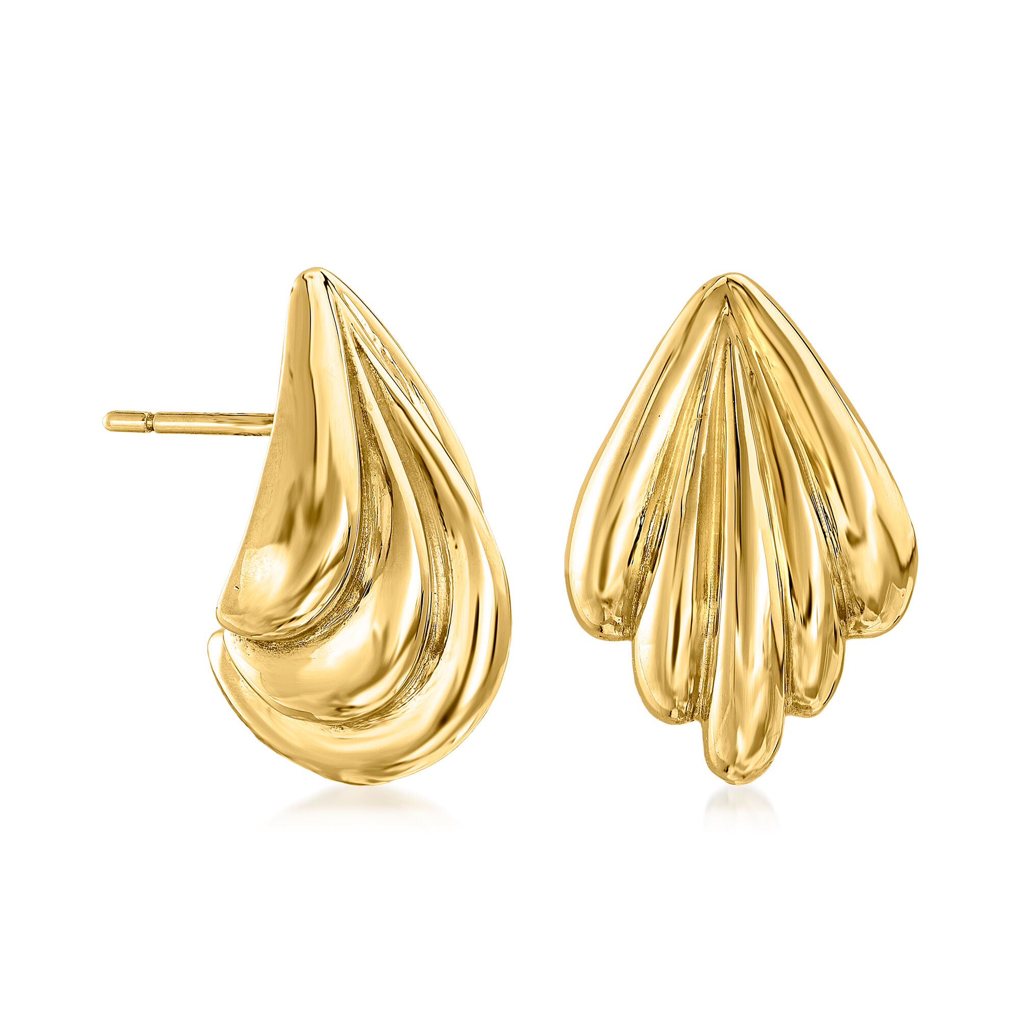 Italian 18kt Yellow Gold Grooved Earrings