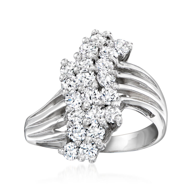 C. 1990 Vintage 1.50 ct. t.w. Diamond Cluster Ring in 14kt White Gold. Size 7 image number 0