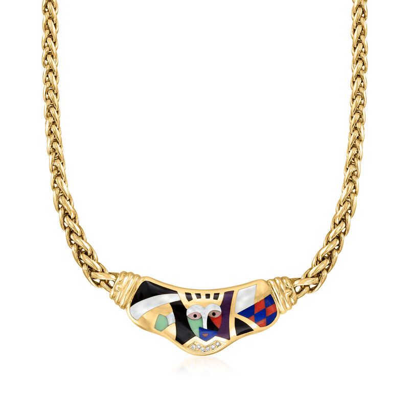 C. 1990 Vintage Asch Grossbardt Multi-Gemstone and .12 ct. t.w. Diamond Mosaic Necklace in 18kt Yellow Gold image number 0