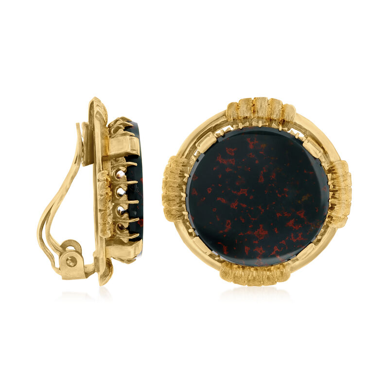 C. 1950 Vintage Bloodstone Clip-On Earrings in 14kt Yellow Gold image number 2