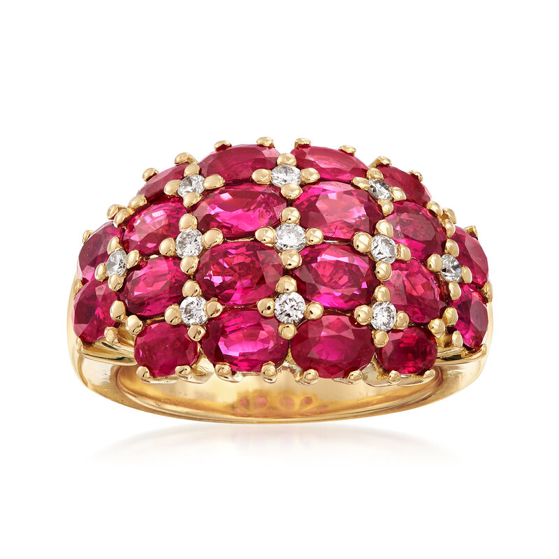 C. 2000 Vintage 5.73 ct. t.w. Ruby and .30 ct. t.w. Diamond Dome Ring in 18kt Yellow Gold. Size 6 image number 0