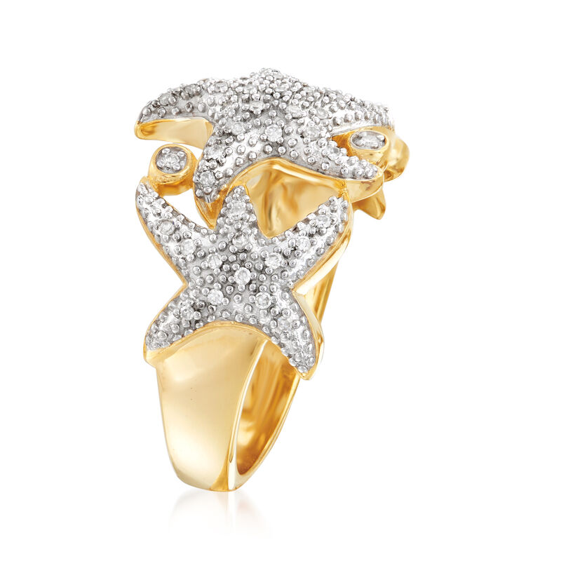 .15 ct. t.w. Diamond Multi-Starfish Ring in Sterling Silver and 18kt Gold Over Sterling image number 2