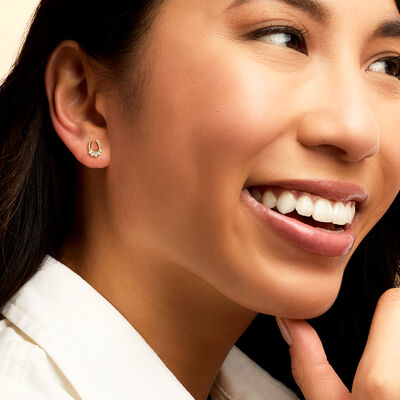 Lab-Grown Diamond Horseshoe Flat-Back Stud Earrings in 14kt Yellow Gold