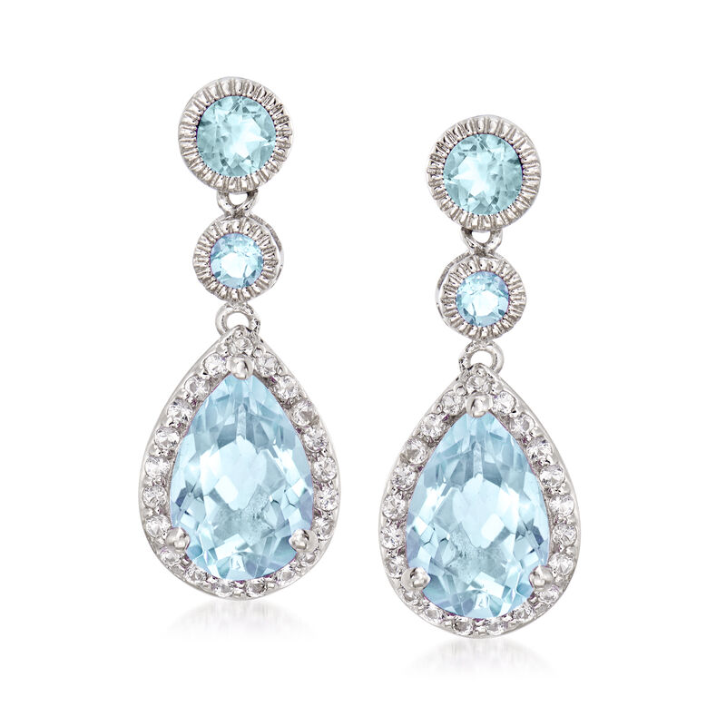 8.00 ct. t.w. Sky Blue Topaz and 1.40 ct. t.w. White Topaz Drop Earrings in Sterling Silver image number 0