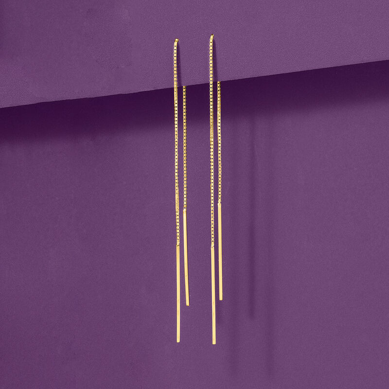 14kt Yellow Gold Linear Bar Drop Threader Earrings  image number 2