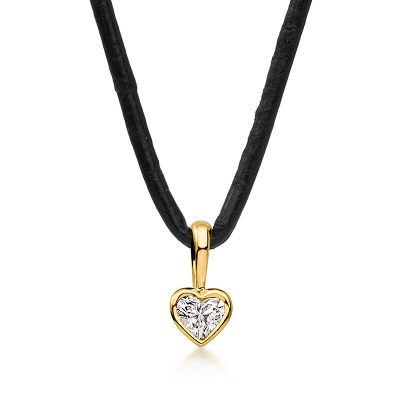 .20 Carat Heart-Shaped Lab-Grown Diamond Necklace in 18kt Gold Over Sterling with Black Leather Cord. 16" image number 1