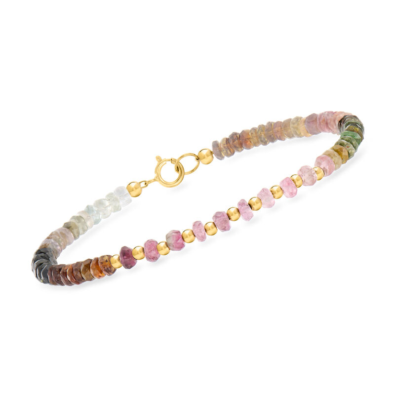 16.00 ct. t.w. Multicolored Tourmaline Bead Bracelet in 10kt Yellow Gold image number 0