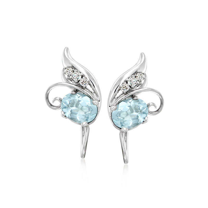 C. 1970 Vintage 3.00 ct. t.w. Aquamarine and .25 ct. t.w. Diamond Earrings in 14kt White Gold image number 0