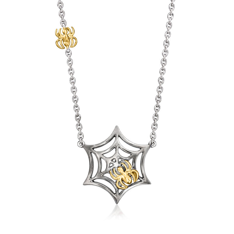 Sterling Silver and 18kt Gold Over Sterling Spiderweb Necklace image number 0