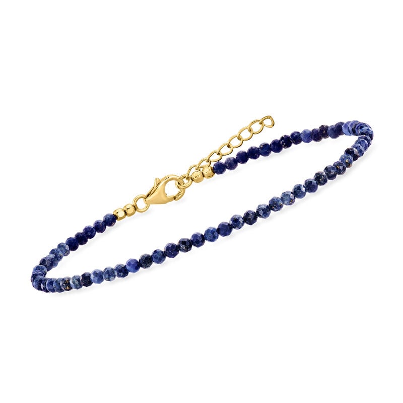 3-3.5mm Lapis Bead Anklet in 18kt Gold Over Sterling. 9" image number 2