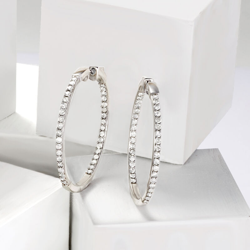 2.00 ct. t.w. Diamond Inside-Outside Hoop Earrings in Sterling Silver. 1 1/2&quot; image number 3