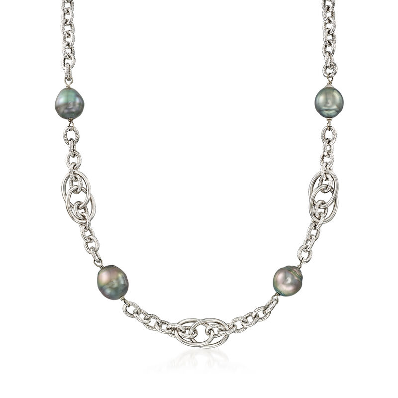 10-11mm Cultured Tahitian Pearl Chain Necklace in Sterling Silver image number 0
