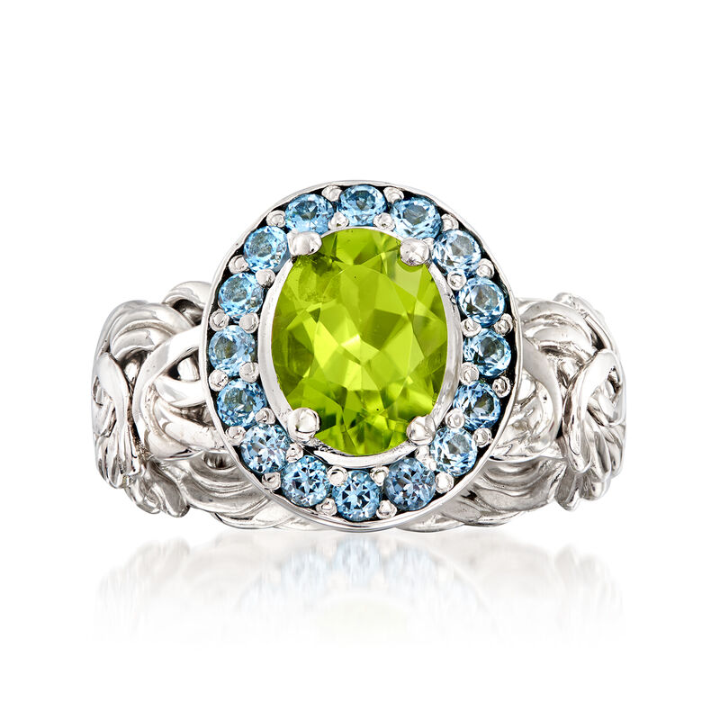 1.70 Carat Peridot and .60 ct. t.w. Sky Blue Topaz Byzantine Ring in Sterling Silver image number 0