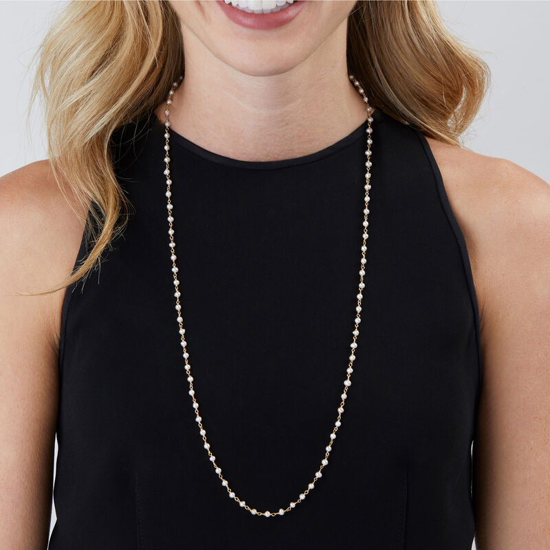 2-In-1 Small Cultured Pearl Necklace and Eyeglass Chain in 18kt Gold Over Sterling image number 1