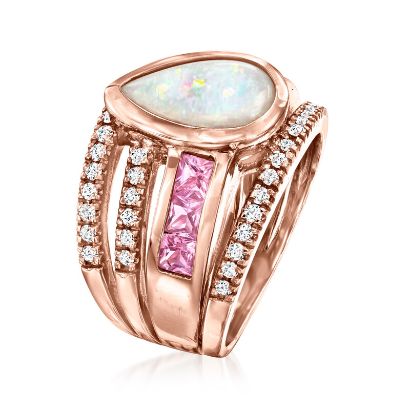 Opal and 1.20 ct. t.w. Pink Sapphire Multi-Row Ring with .47 ct. t.w. Diamonds in 14kt Rose Gold image number 2