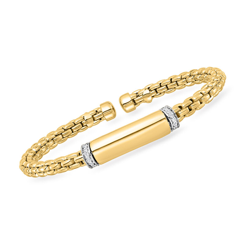 Italian .20 ct. t.w. Diamond Station Cuff Bracelet in 18kt Two-Tone Gold. 7" image number 0