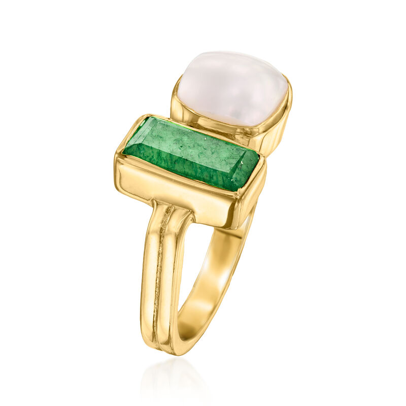 Aventurine and 8mm Cultured Pearl Toi et Moi Ring in 18kt Gold Over Sterling image number 2