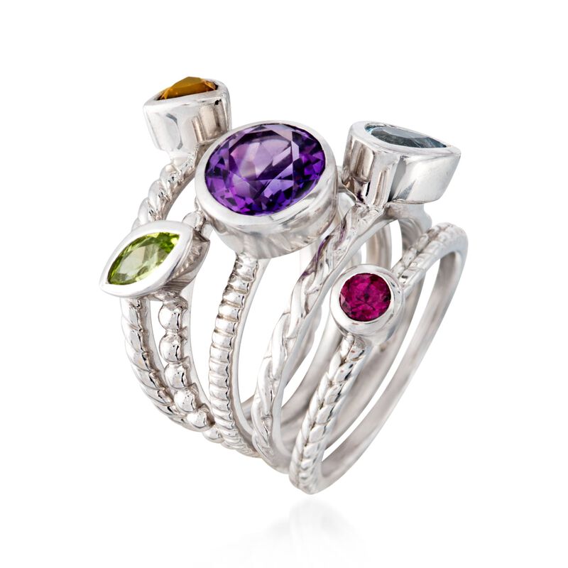 2.30 ct. t.w. Multi-Stone Jewlery Set: Five Rings in Sterling Silver. Size 5 image number 2