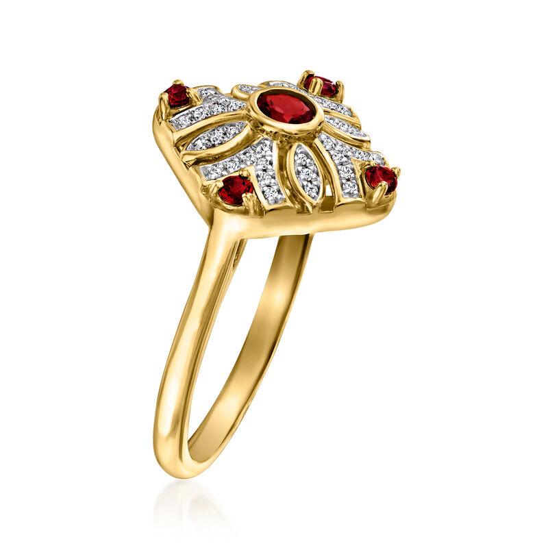 .30 ct. t.w. Garnet and .10 ct. t.w. Diamond Vintage-Style Ring in 18kt Gold Over Sterling image number 2