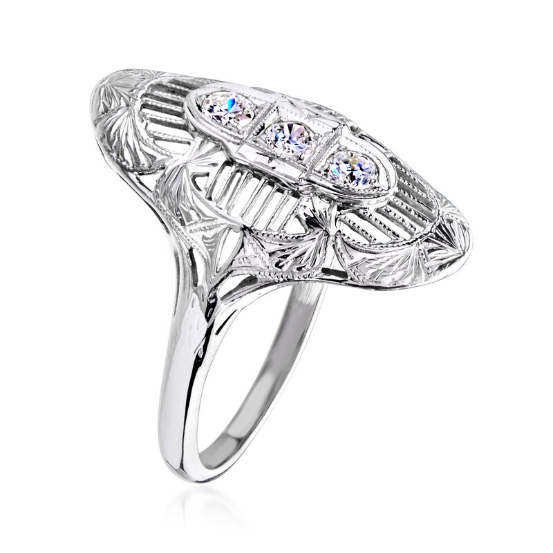 C. 1950 Vintage .30 ct. t.w. Diamond Filigree Ring in 18kt White Gold. Size 7 image number 2