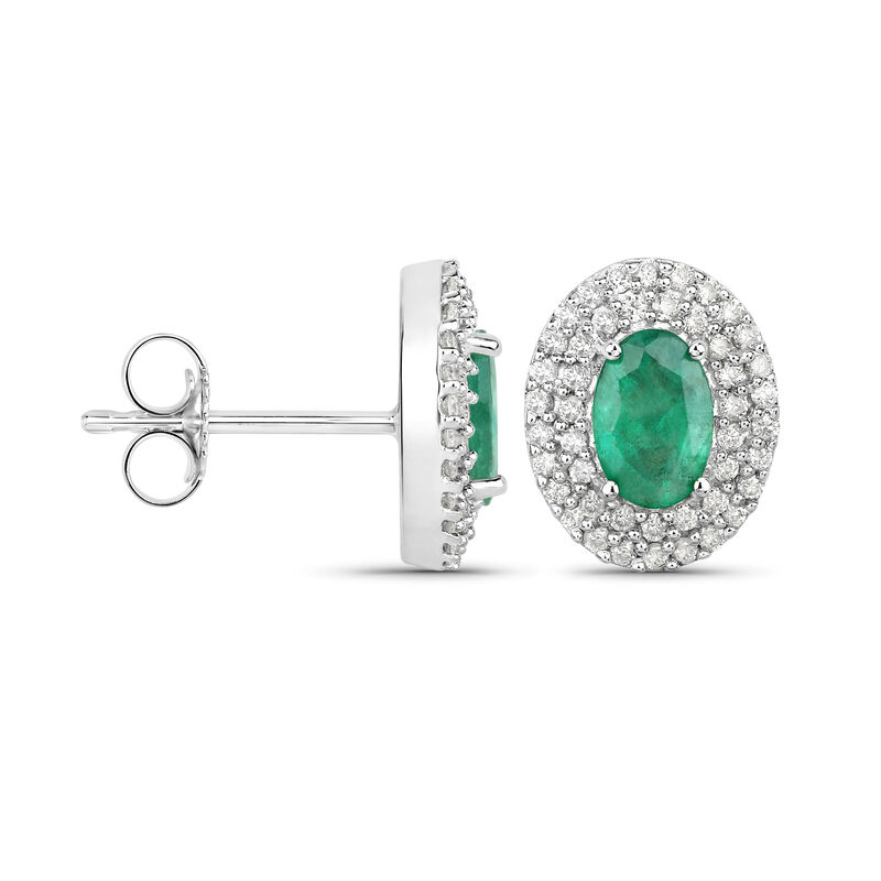 .70 ct. t.w. Emerald and .31 ct. t.w. Diamond Earrings in 14kt White Gold image number 1