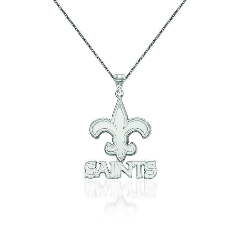 14kt White Gold NFL New Orleans Saints Pendant Necklace. 18&quot; image number 0