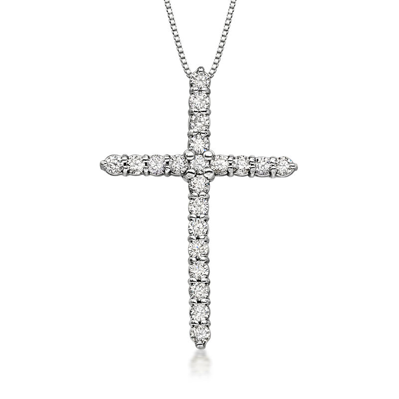 C. 2000 Vintage 2.10 ct. t.w. Diamond Cross Pendant Necklace in 14kt White Gold. 18" image number 0
