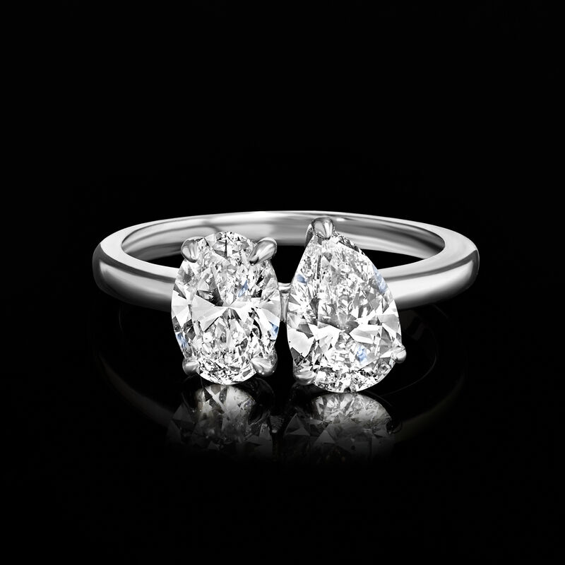 2.00 ct. t.w. Oval and Pear-Shaped Lab-Grown Diamond Toi et Moi Ring in 14kt White Gold image number 3