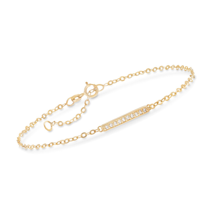 Italian 14kt Yellow Gold Bar Station Bracelet with CZ Accents. 7&quot; image number 0