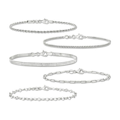 Italian Sterling Silver Jewelry Set: Five Chain Bracelets