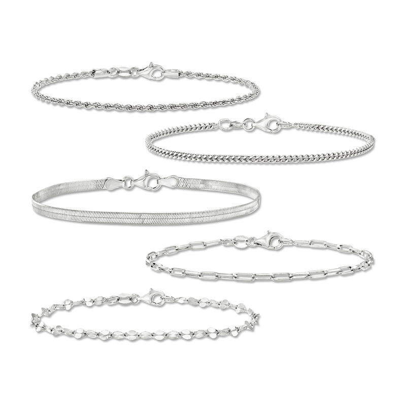 Italian Sterling Silver Jewelry Set: Five Chain Bracelets image number 0