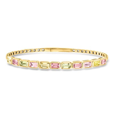 3.80 ct. t.w. Pink and Green Sapphire Bracelet in 14kt Yellow Gold