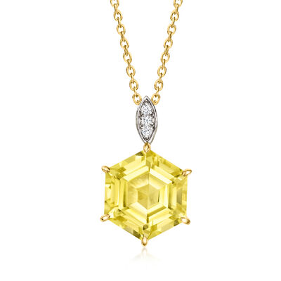 11.00 Carat Lemon Quartz and .10 ct. t.w. White Zircon Pendant Necklace in 18kt Gold Over Sterling