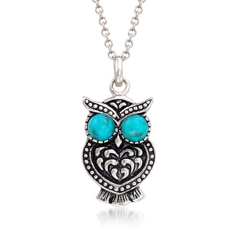 Turquoise Owl Pendant Necklace in Sterling Silver. 20&quot; image number 0