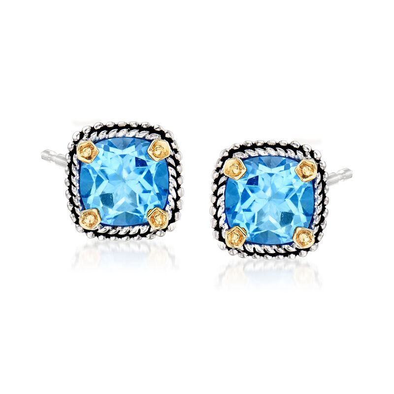 5.20 ct. t.w. Sky Blue Topaz Stud Earrings in Sterling Silver and 14kt Yellow Gold  image number 0