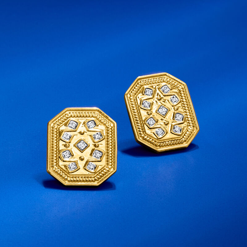 Diamond Etruscan-Style Earrings in 18kt Gold Over Sterling  image number 2