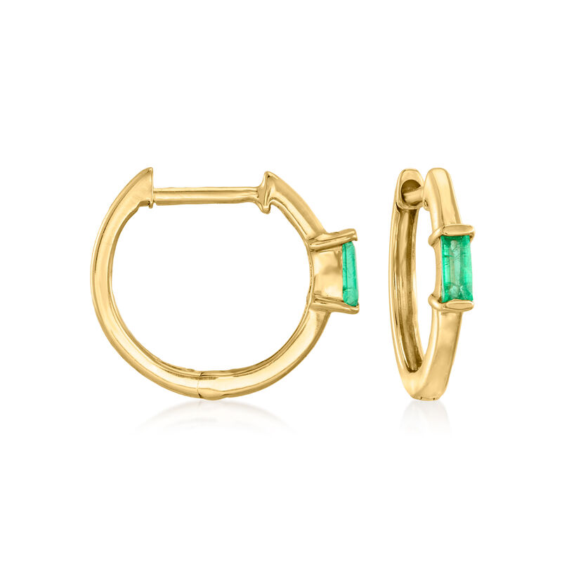 .10 ct. t.w. Emerald Huggie Hoop Earrings in 14kt Yellow Gold. 3/8&quot; image number 0