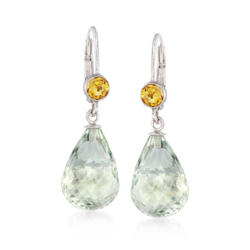 15.00 ct. t.w. Green Prasiolite and .80 ct. t.w. Citrine Earrings in Sterling Silver  image number 0