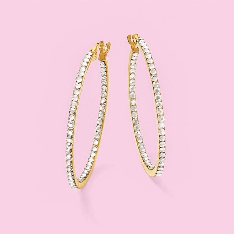 Swarovski Crystal Inside-Outside Hoop Earrings in 14kt Yellow Gold image number 2
