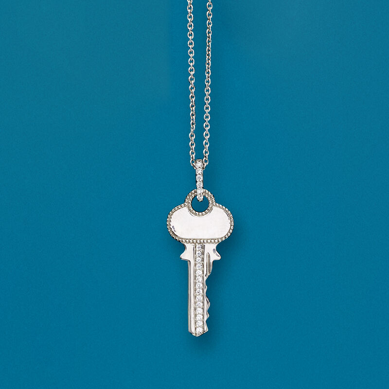 .10 ct. t.w. Diamond Key Pendant Necklace in Sterling Silver image number 2