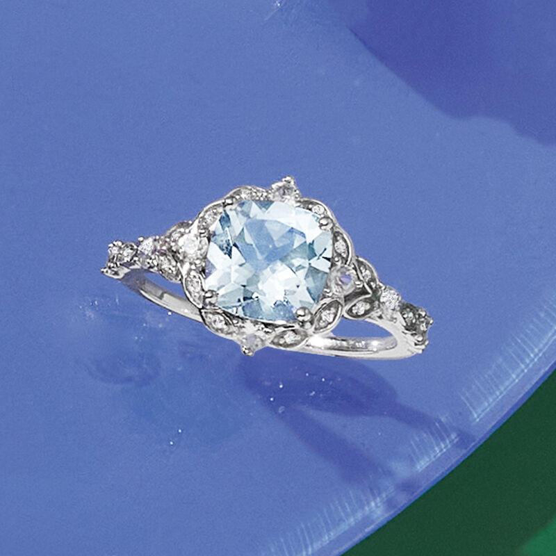 2.10 Carat Aquamarine and .40 ct. t.w. White Sapphire Ring with Diamonds in 14kt White Gold image number 5