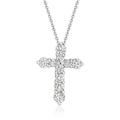 C. 1990 Vintage .65 ct. t.w. Diamond Cross Pendant Necklace in 14kt White Gold