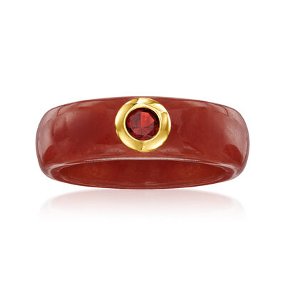 Red Jade and .30 Carat Garnet Ring with 14kt Yellow Gold
