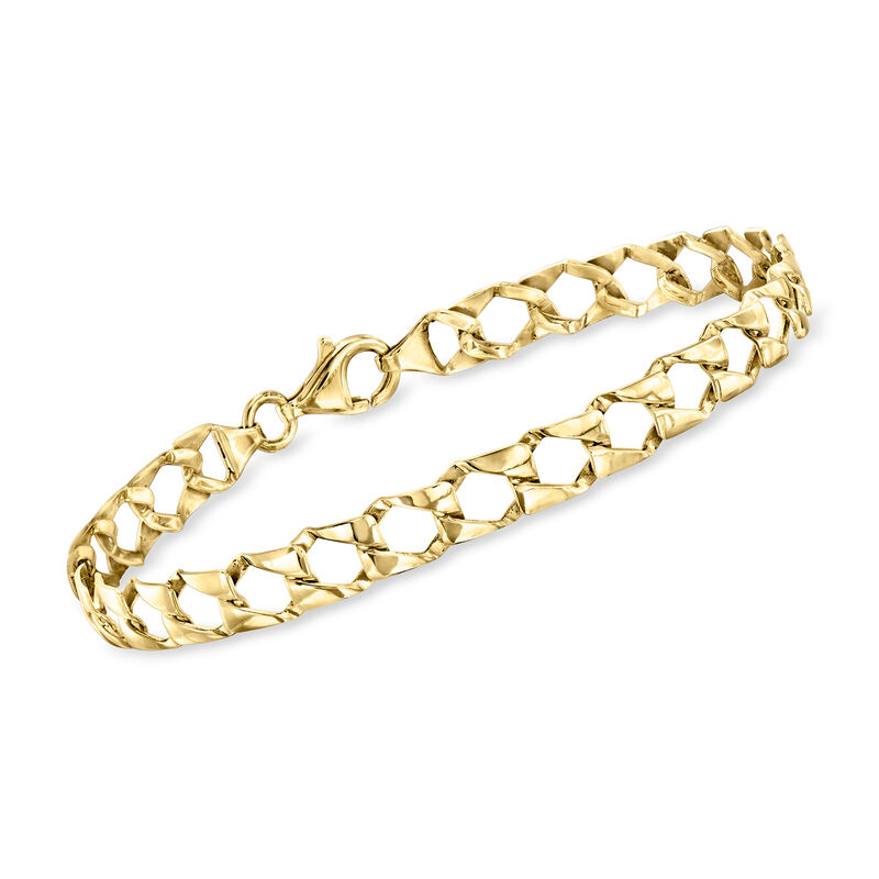C. 2000 Vintage 14kt Yellow Gold Fancy-Link Bracelet. 7" image number 0