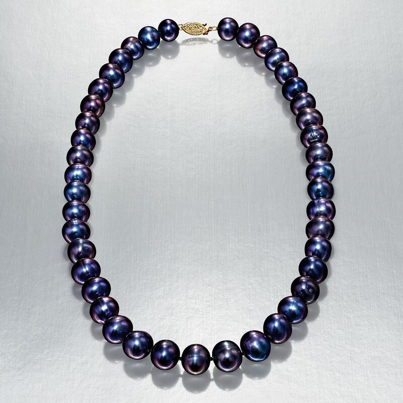 9.5-10.5mm Black Cultured Pearl Necklace with 14kt Yellow Gold image number 5
